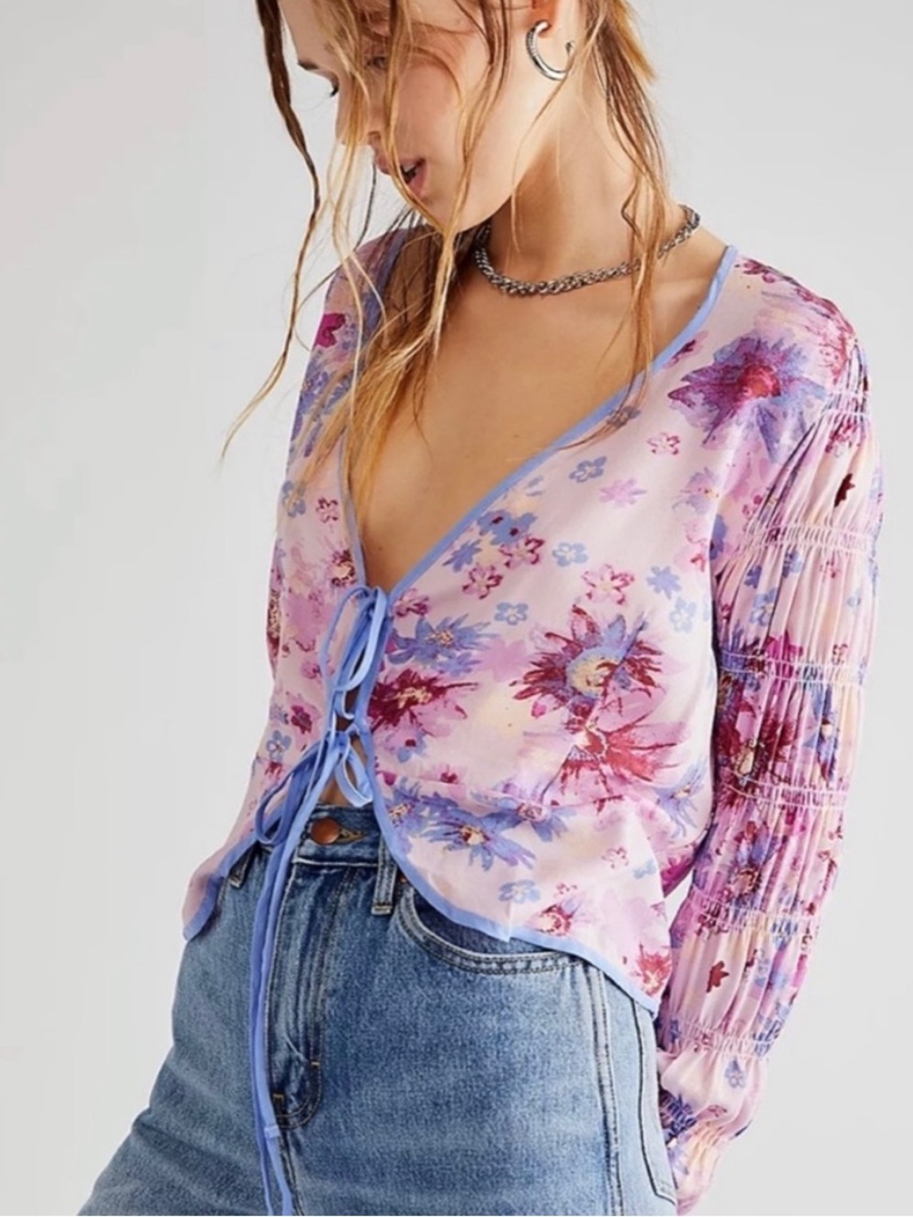 Free People Venice Printed Floral Top in Rose Combo Size Medium